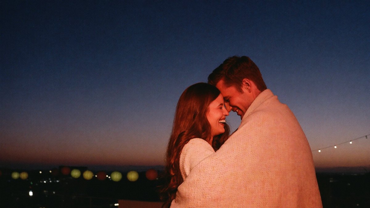 Couple forehead to forehead at twilight